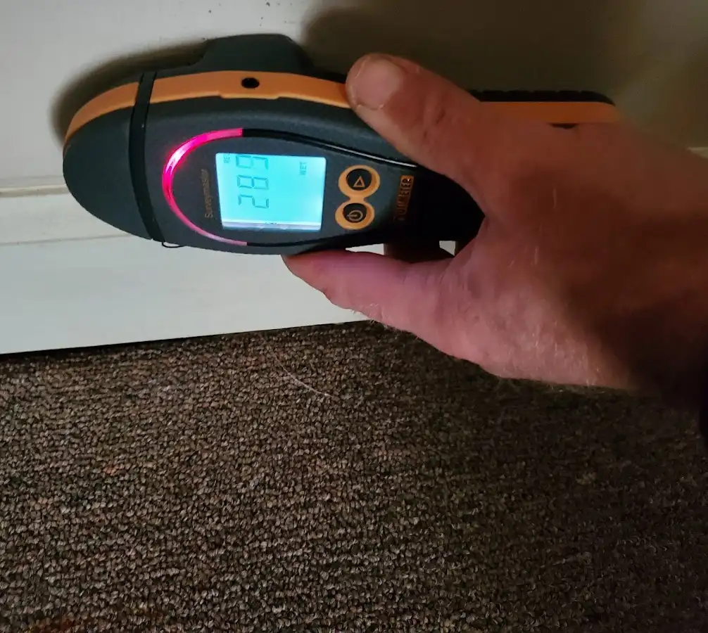Moisture detection at baseboard during Sewage Cleanup & Sanitation in Poplar Grove